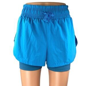 Gymshark Running 2 in 1 Blue Drawstring High Waist Athletic Fitness Shorts Sz S
